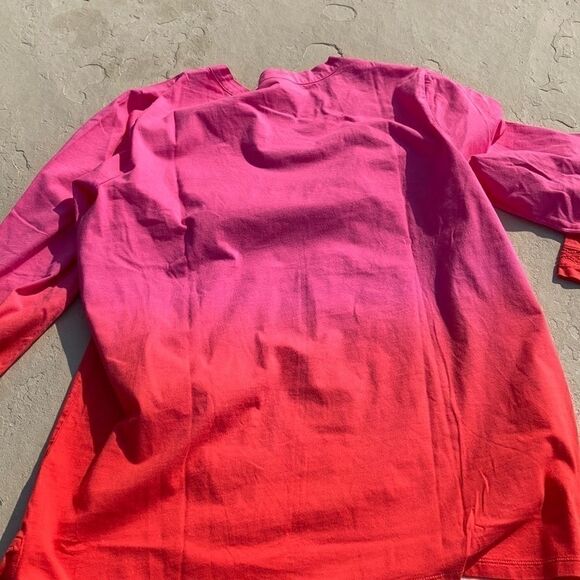 Land’s End 3/4 sleeve V neck top Tangerine ombré pink cotton Medium Petite - Picture 9 of 11